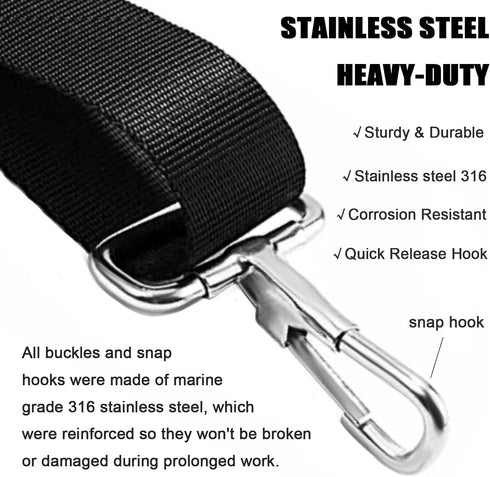 2 Pack Bimini Boat Top Straps, Heavy Duty Adjustable Straps with Hooks 28"~60" Awning Marine Webbing Boat Canopy Straps w/ 2 Stainless Steel Pad E...