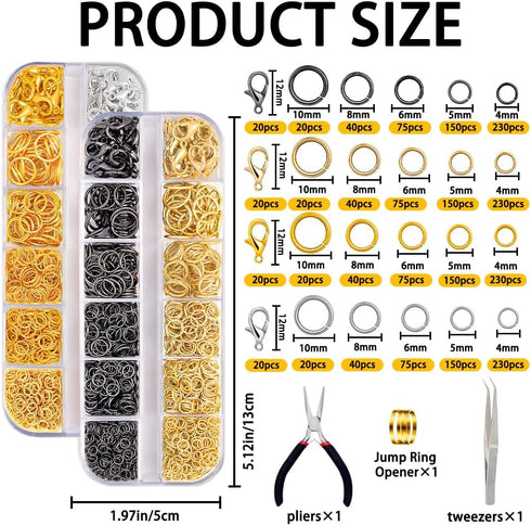 Jump Rings for Jewelry Making 2143pcs Open Jump Rings and Lobster Clasps Necklace Bracelet Jewelry Repair Kit with Pliers Tweezers Jump Ring Opene...