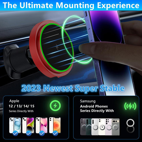 Magnetic Wireless Car Charger Mount,Compatible with MagSafe Car Charger,15W Fast Charging Air Vent Car Phone Holder with 60W Car Adapter for iPhon...