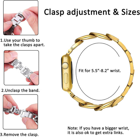 Dilando Cool Chain Metal Link Bands Compatible with Apple Watch 38mm 40mm 41mm Women Men, Gold Stainless Steel Bracelet with Bling Case for Iwatch...