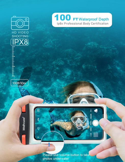 wellhouse Waterproof Phone Pouch, Waterproof Phone Case for iPhone 15 14 13 12 Pro Max XS Samsung, IPX8 3D Cellphone Dry Bag Beach Essentials Blac...