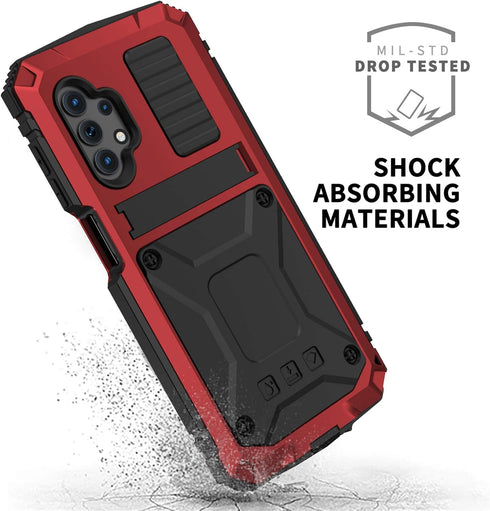 Compatible for Samsung Galaxy A32 5G Case, Aluminum Metal Gorilla Glass Waterproof Shockproof Heavy Duty Sturdy Protector Cover,with Built-in Fold...
