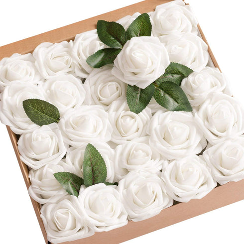 Ling's Moment Artificial Rose Flowers 25pcs Foam Roses w/Stem for DIY Wedding Bouquets Centerpieces Bridal Shower Party Home Decorations (Regular ...
