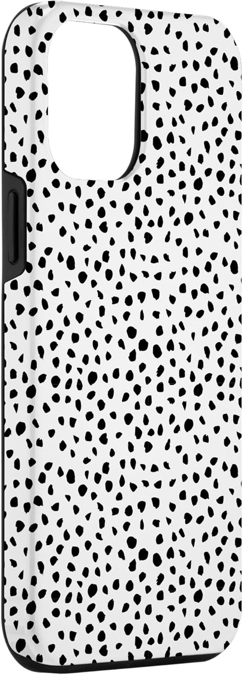 iPhone 12 Pro Max Popular Dalmatian Pattern, White w Brush Stroke Black Spots Case...