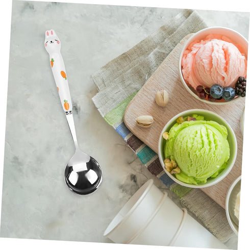 4pcs Bunny Dessert Spoon Stir Bar Espresso Spoons Bunny Ice Cream Spoons Asian Soup Spoons Serving Spoons Stainless Steel Rabbit Design Spoons Chi...