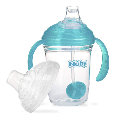Nuby No Spill 360 Weighted Straw Grip N' Sip Tritan Cup with Hygienic Cover, 8 Oz, Trainer Cup, Teal...