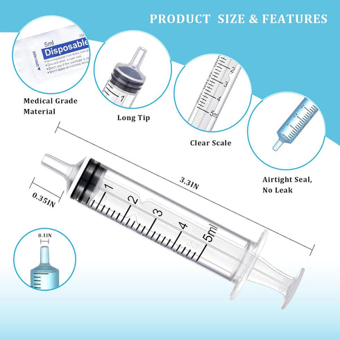 30 Pack 5ml Plastic Syringe Without Needle, Sterile - Syringes Tools for Feeding Pets, Measuring Syringe, Scientific Labs, Oil or Glue Applicatorc...