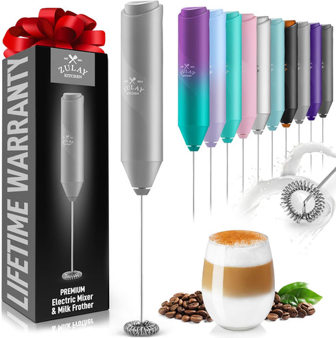 Zulay Kitchen Powerful Milk Frother Wand - Mini Milk Frother Handheld Stainless Steel - Battery Operated Drink Mixer for Coffee, Lattes, Cappuccin...