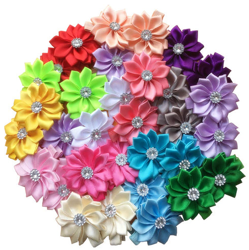 QandSweet 32 Pcs Girls Hair Clips Safety Clip Rhinestone Flower Barrettes for Toddler Girl Teens and Womens...
