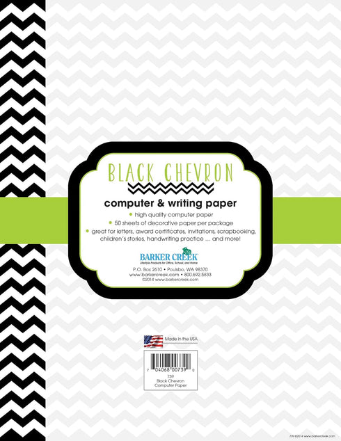 Barker Creek Designer Computer Paper, Black Chevron, 8.5” x 11”, Decorative Printer Paper, Stationery, 50 Sheets per Pkg, Home, School and Office ...