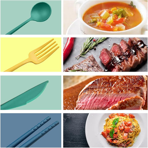 ELANE 4 Sets Reusable Travel Utensils Set with Case,Camping Cutlery Set Reusable Cutlery Set with Case,Utensil Sets for Lunch Picnic Daily Use Out...