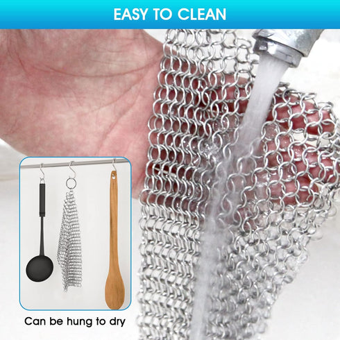 Cast Iron Cleaner 6"x6.3" 316L Stainless Steel Chainmail Scrubber for Griddle Skillet Dutch Oven Wok Stainless Steel Pot Cast Iron Pan Support Dis...