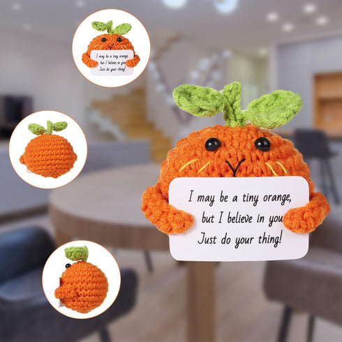 Mini Funny Positive Orange, Creative Emotional Crochet Orange Doll Cute Wool Positive Knitted Fruit Knitted Support Potato Positive Gifts for Frie...