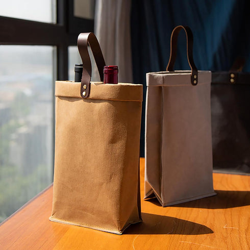 2 Pcs Wine Carrier Tote Bag Reusable Single Double Wine Bags for Wine Bottles Gifts for Birthday,Wedding,Picnic Party,Christmas...