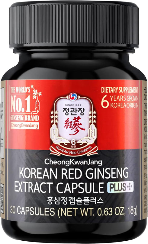 CheongKwanJang Korean Red Ginseng Extract Capsules Plus -All-in-1 Focus Pills for Men & Women, Natural Energy Supplements,Circulation, Immune Supp...
