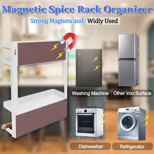 Magnetic Spice Rack for Refrigerator White Magnetic Paper Towel Holder for fridge Magnetic Shelf Magnetic Shelves Fridge Magnet Organizer Spice Ra...