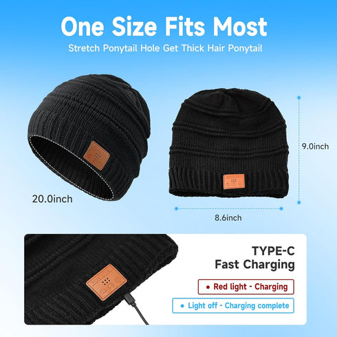 Bluetooth Beanie Hat for Men Women Warm Soft Bluetooth Beanie with Built-in Mic Stereo Speaker Headphones (Black)......
