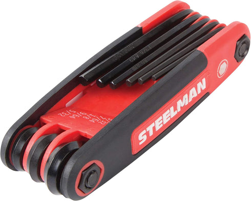 Steelman Portable Folding Hex Key Wrench Multi-Tool Standard (SAE), Set Includes 5/64, 3/32, 7/64, 1/8, 9/64, 5/32, 3/16, 7/32, 1/4-Inch, Chamfere...