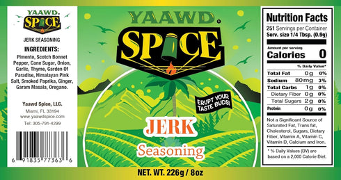 Yaawd Spice - Authentic Jamaican Gourmet Jerk Seasoning, Carribean Dry Rub Powder 8oz with Scotch Bonnet & Pimento For Chicken, Pork, Seafood, Bee...