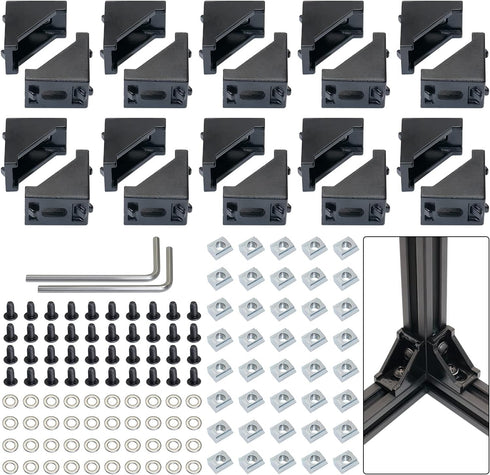 2020 Corner Bracket Kit,20pcs Corner Brackets 40pcs Hex Screws 40pcs Slide Nuts,40pcs Washers and 2pcs Hex Wrenchs for Slot 6mm 20s Aluminum Extru...