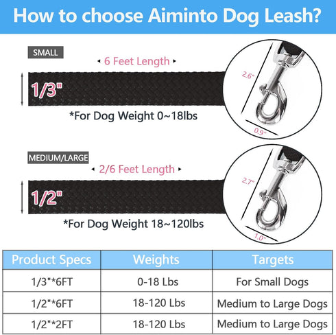 Dog Leash, Braided Rope Traction – Walking Training Lead for Medium/Large Dogs ((1/2") - 2FT, Black)...