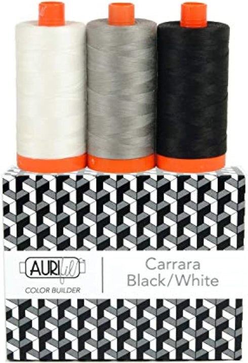 Aurifil Thread CB CarrarBlk/Wh 3pc, black...