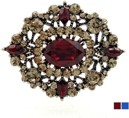 Antique Gold Tone Geometric Foliate Filigree Art Deco Blue Oval Shaped Brooch (Blue)...