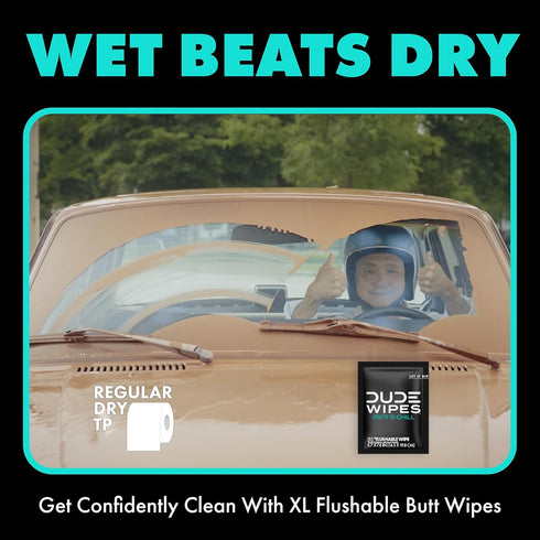 DUDE Wipes - On-The-Go Flushable Wipes - 1 Pack, 30 Wipes - Mint Chill Extra-Large Individually Wrapped Adult Wet Wipes - Eucalyptus & Tea Tree Oi...