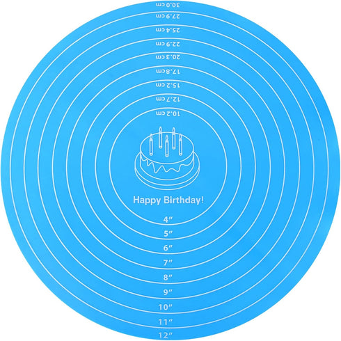 Silicone Baking Mat Cake Mat Round Silicone Baking Mat with Measurements for Cake Turntable Stand Pastry Baking Sheet, Non-Stick and Heat Resistan...
