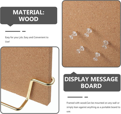 TOYANDONA Cork Board Bulletin Board with Metal Stand, Wooden Pin Notice Message Pin Board Desktop Memo Board for Home Office (Golden Base)...