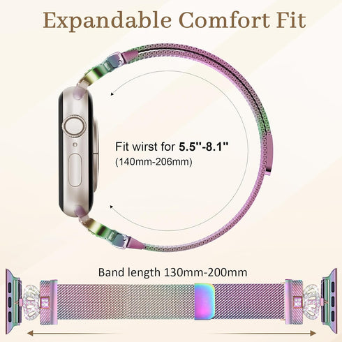 Magnetic Band with Bling Case Women Compatible with Apple Watch 45mm Crown Stainless Steel Strap Dressy Milanese Loop Protective Cover for iWatch ...