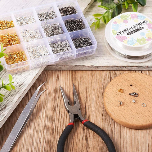 Pandahall 2045Pcs Jewelry Findings Kit 4 Colors Crimp Beads Covers Wire Guardians Jump Rings Lobster Claw Clasp Bead Tips with Pliers Beading Wire...