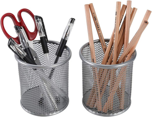 EasyPAG Pencil Holder Mesh Pen Cup Marker Holder Makeup Brush Holders for Home, School & Office, 2 Pack, Silver...