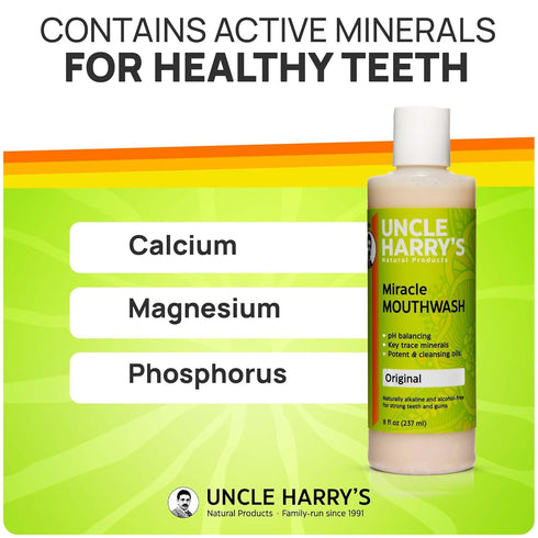 Uncle Harry's Natural Alkalizing Miracle Mouthwash | Adult & Kids Mouthwash for Bad Breath | pH Balanced Oral Care Mouth Wash & Mouth Rinse (8 fl ...