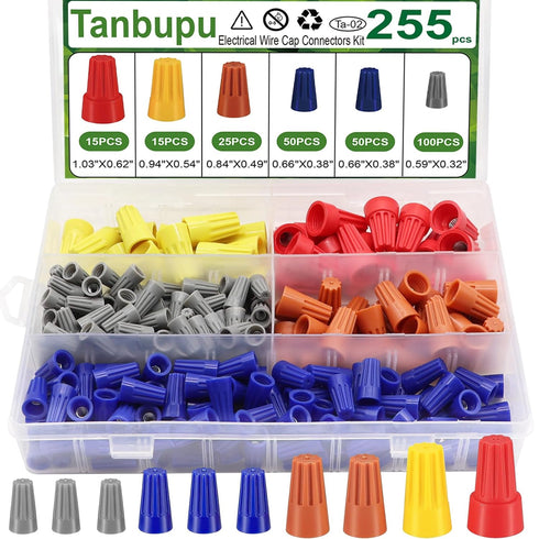 255PCS Electrical Wire Cap Connectors Nuts Kit, Insulating Insert Twist Wire Connectors with Spring, Screw on Terminals Assortment Set Quick Conne...