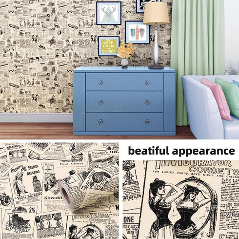 17.8 x 78 Inches Self-Adhesive Liner Paper, Removable Shelf Liner Wall Stickers Dresser Drawer Peel Stick Kitchen Home Decor, Newspaper...