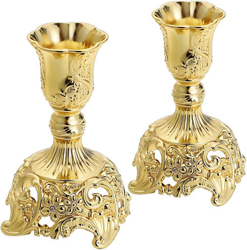 OwnMy Set of 2 Taper Candle Holders Candlestick Holders, Elegant Brass Candle Stick Holders Candelabra Candle Set for Wedding, Christmas, Candle C...