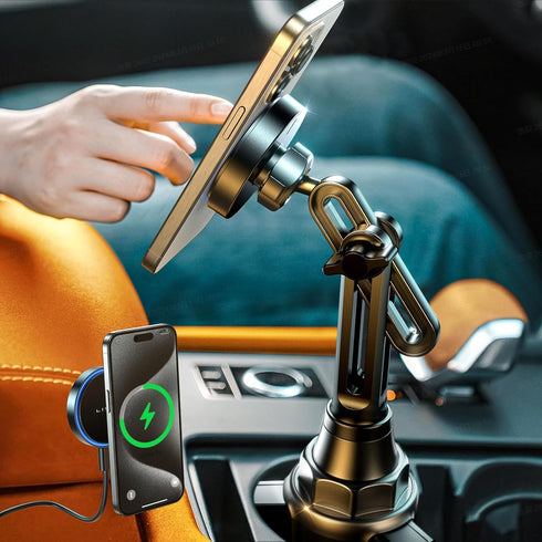 LISEN Cup Holder Phone Holder for Magsafe Car Mount Charger, 15W Wireless Car Charger Cupholder Magnetic Wireless Car Mount Charger Phone Charger ...
