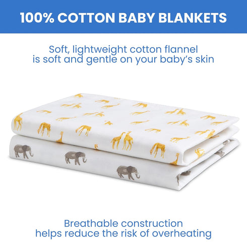 Delta Children 100% Cotton Flannel Baby Receiving Blankets for Girls and Boys – 30x30 Inches (Pack of 2), Safari Friends...