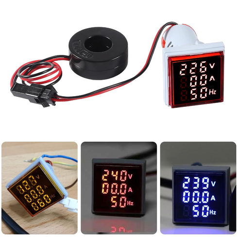 3 in 1 60-500V 0-100A AC Digital Ammeter Voltmeter, 22mm Square Digital Tube Screen with Transformer, LED Display Voltage Detector Current Tester ...