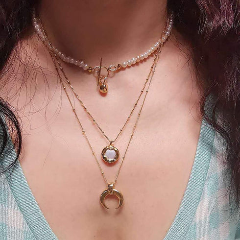 Pearls Choker Necklaces for Women 3.5mm Handpicked Tiny Pearls Strands Chain for 18k gold plated OT Clasp Pendant...