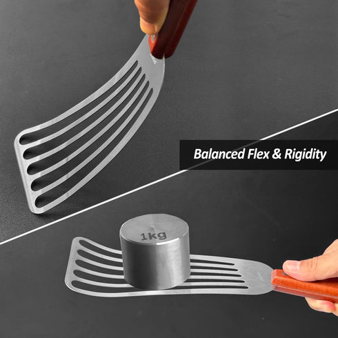 2 Pack Fish Spatula Turner, Stainless Steel Slotted Spatulas for Flipping, Turning, Frying & Grilling, 3"x6"+4"x8" Metal Slotted Spatulas, Wooden ...