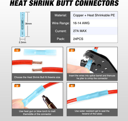 Nilight 2 Pin DT Connectors 16AWG 6 Kits Male and Female Electrical Connector Waterproof Plug and Play w/Heat Shrink Butt Terminals for Automotive...