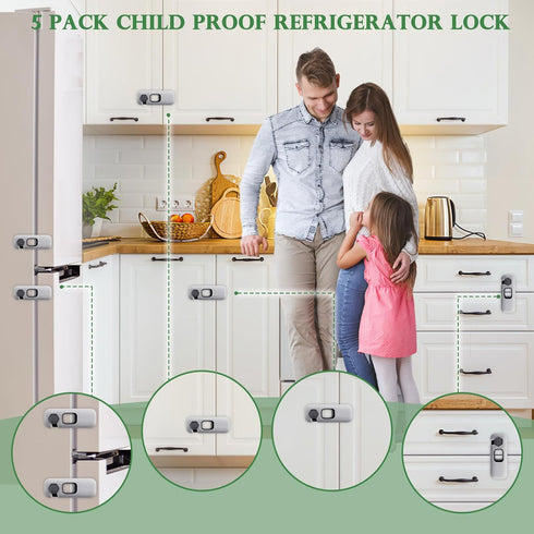 5 Pack Child Proof Refrigerator Lock, Baby Proofing Cabinet Locks, oven lock child safety, fridge lock, for Fridge, Drawers, Dishwasher, Oven, Cup...