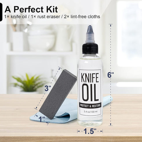 Knife Oil Rust Eraser Kit, Extra Large Rust Remover for Knives, Sword Maintenance Oil (3.4 oz) for Carbon Steel Blade, Cleaning, Protection And Lu...