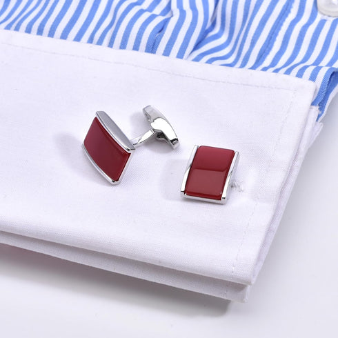 Rectangle Red Gemstone Cufflinks for Men Women In Gift Case Silver Elegent Men's Cufflinks Jewelry Set for Wedding Party Anniversary Business Even...