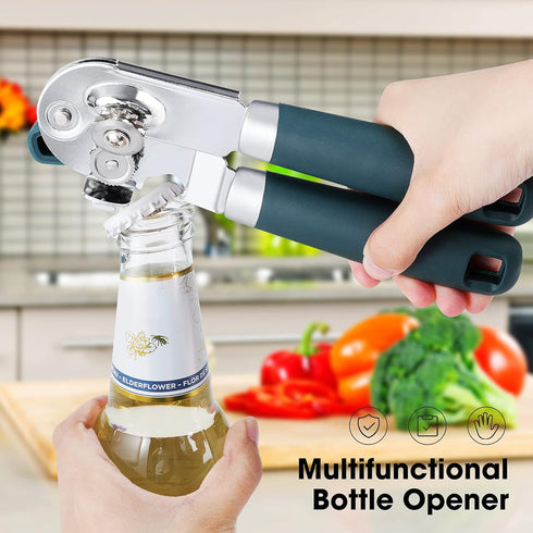 Can Opener Manual with Magnet and Sharp Blade Smooth Edge, Handheld Openers with Big Effort-Saving Knob, Can Opener with Multifunctional Bottles O...