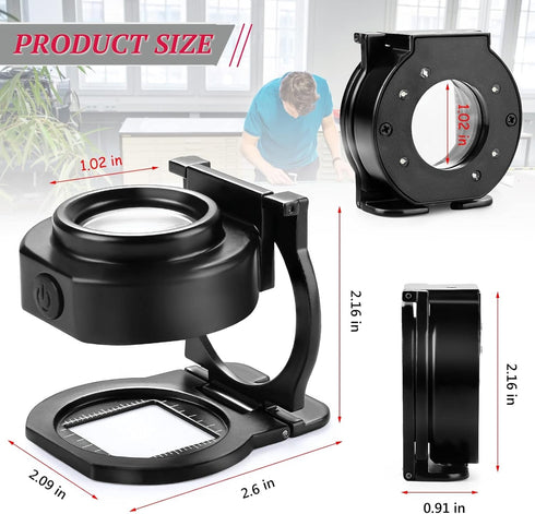 25X Loupe Magnifier with 6 Light, USB Rechargeable Three-Folding Desktop Portable Metal Eye Loupe Scale Sewing Magnifing Glass for Textile Optical...