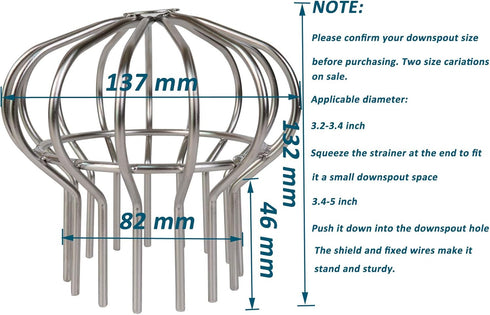 Baitaihem 304 Stainless Steel Drain Outdoor Roof Anti-Blocking Line Cap Drain Cover Gutter Protector Cleaner Gutter Cleaning Tool,4 inch...
