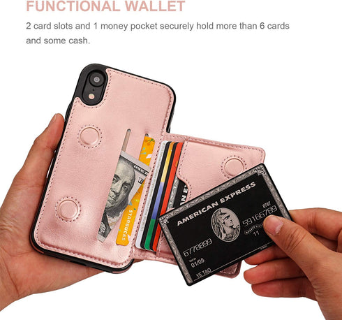 KIHUWEY Compatible with iPhone XR Wallet Case Credit Card Holder, Premium Leather Kickstand Durable Shockproof Protective Cover for iPhone XR 6.1 ...